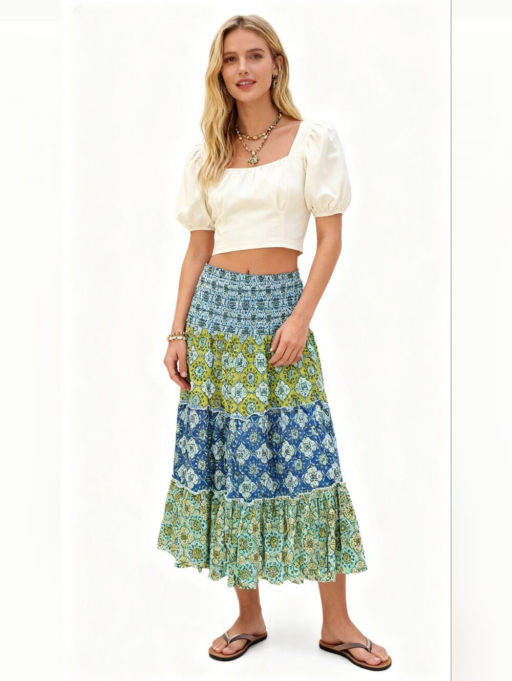 NEW! Zara Smocked-Waist Ruffle Tiered Midi Dress Size M